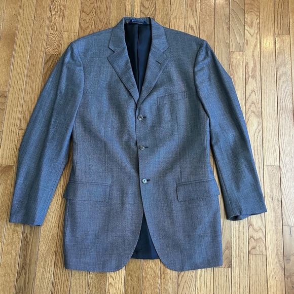 Polo Ralph Lauren Blazer Men 42L Grey Virgin Wool Tuxedo Suit Made In Italy